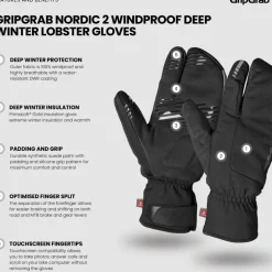 GripGrab Nordic 2 Deep Winter Lobster Windproof Handschoenen - Zwart