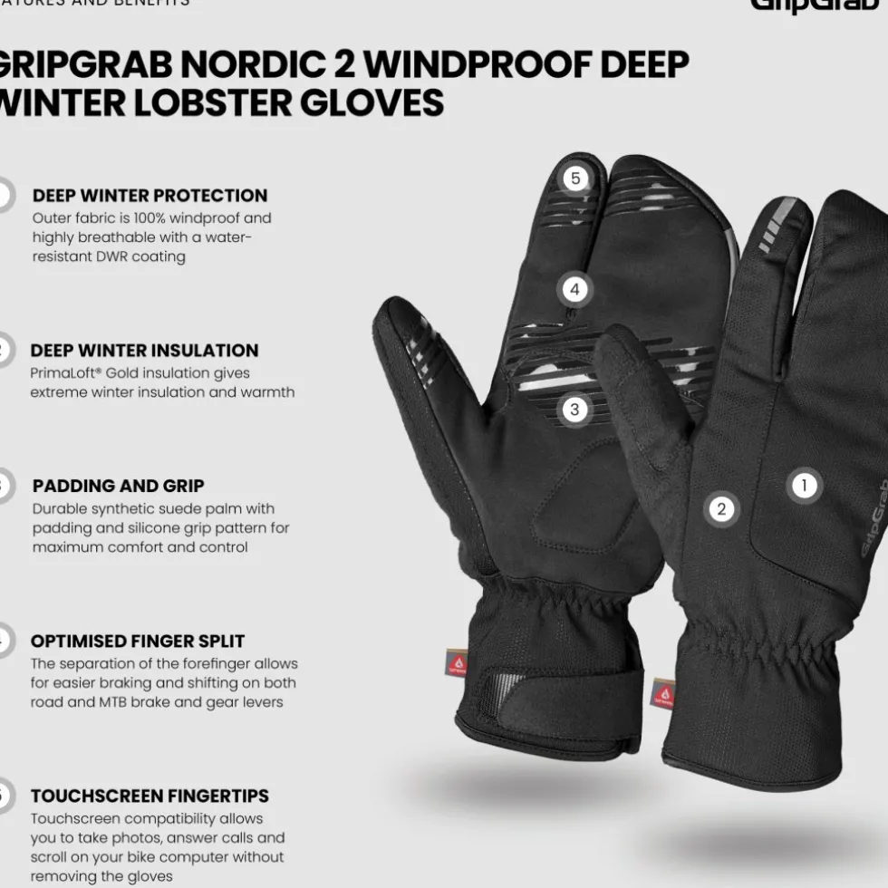 GripGrab Nordic 2 Deep Winter Lobster Windproof Handschoenen - Zwart