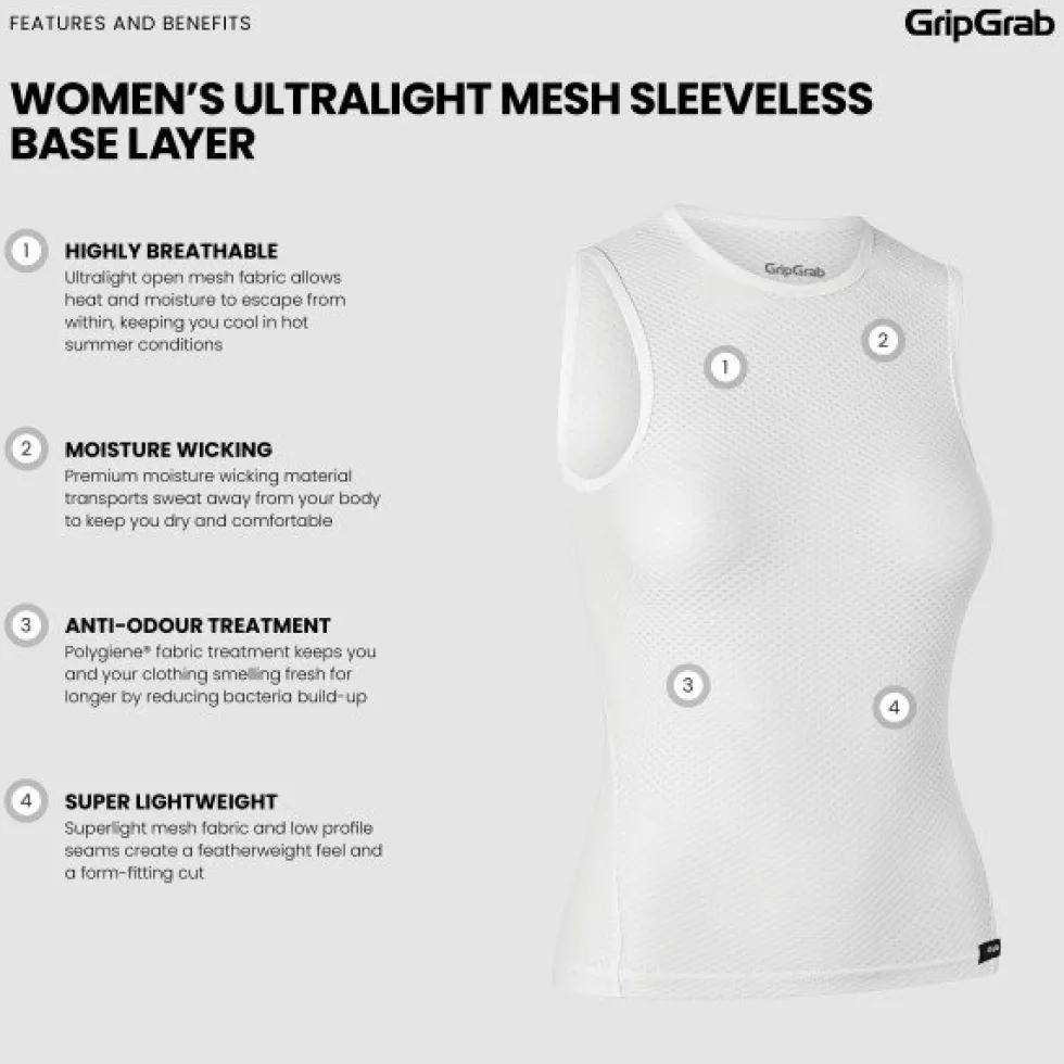 GripGrab Ultralight Mesh Mouwloos Base Layer voor Dames - White
