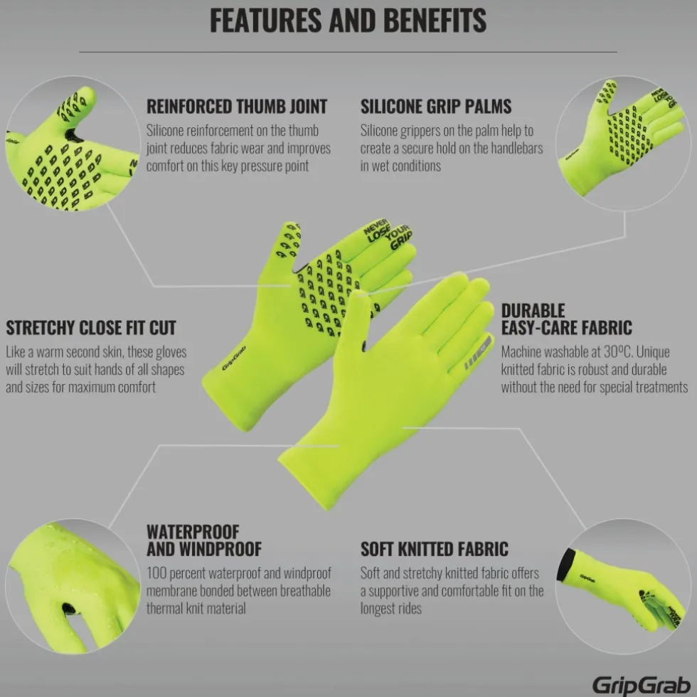 GripGrab Waterproof Knitted Handschoenen - Yellow Hi-Vis