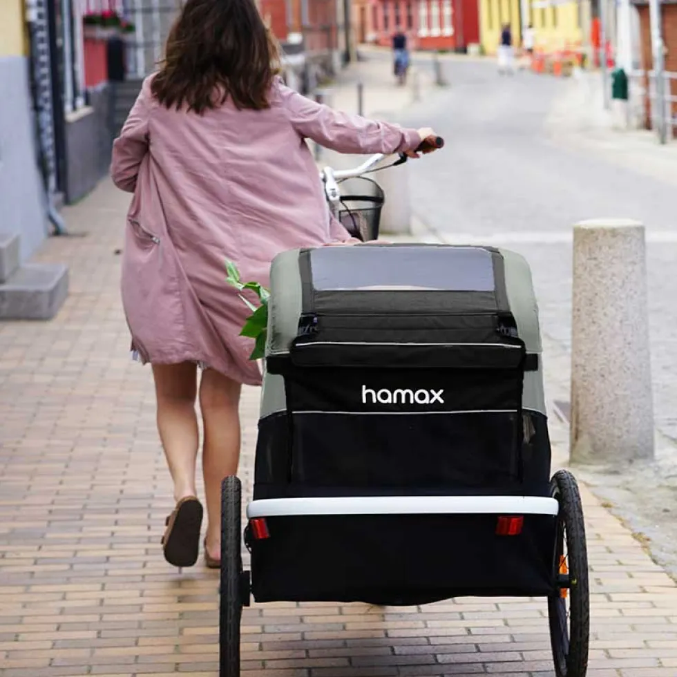 Hamax Avenida Fietskar voor 2 Kinder - Incl. dissel en buggywiel - olijfgroen