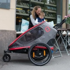 Hamax Outback One Bike Trailer for 1 Kid - Incl. Drawbar and Buggy Wheel - green / black