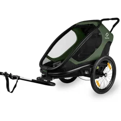 Hamax Outback One Bike Trailer for 1 Kid - Incl. Drawbar and Buggy Wheel - green / black