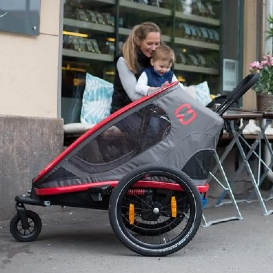 Kinderkarren < Hamax Outback One Bike Trailer for 1 Kid - Incl. Drawbar and Buggy Wheel - red / black