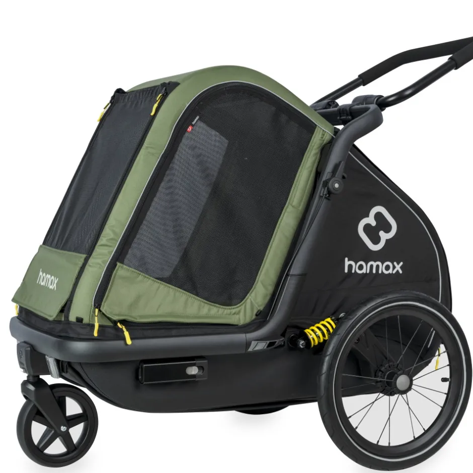 Hondenkarren < Hamax Pluto Medium Fietskar voor Honden - Incl. dissel en buggywiel - groen/zwart