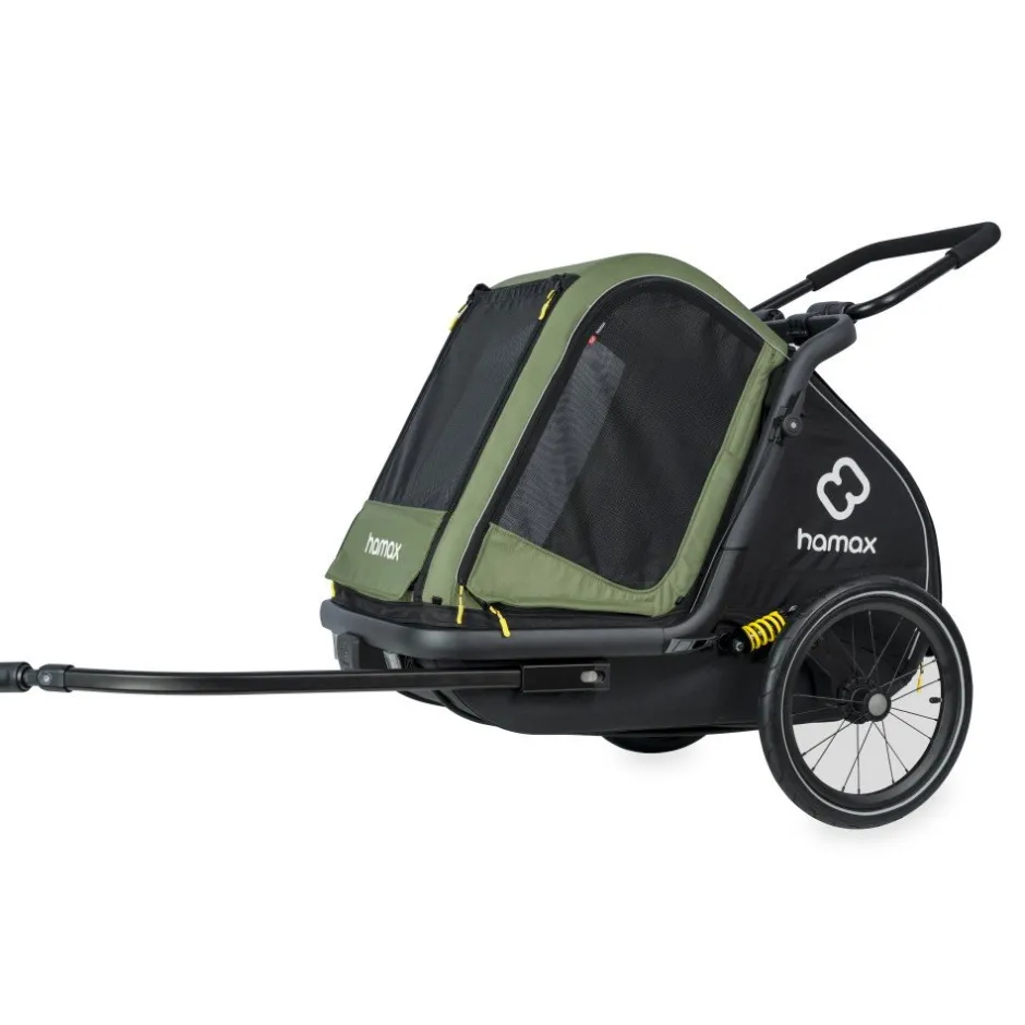 Hondenkarren < Hamax Pluto Medium Fietskar voor Honden - Incl. dissel en buggywiel - groen/zwart