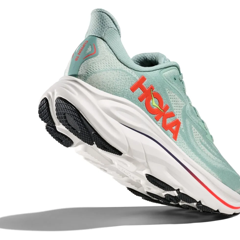 Hoka Clifton 10 Hardloopschoenen Heren - sage / neon flame