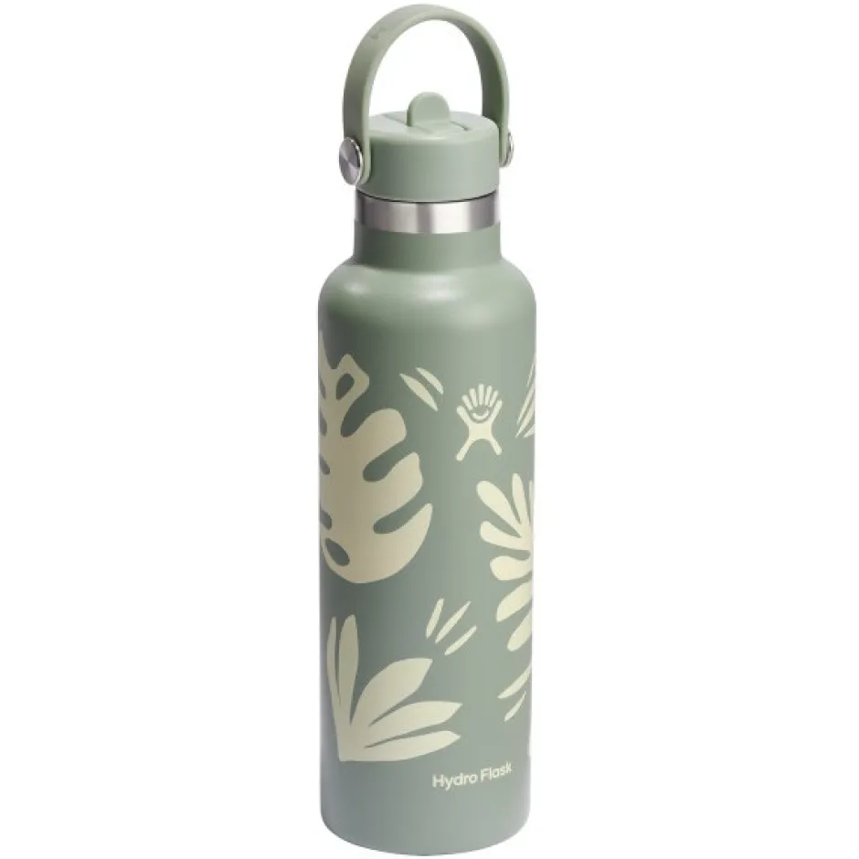 Outdoor Flessen & Thermosflessen < Hydro Flask 21oz Standard Mouth Isoleerfles + Flex Straw Decksel - 621ml - Botanical Bliss Agave