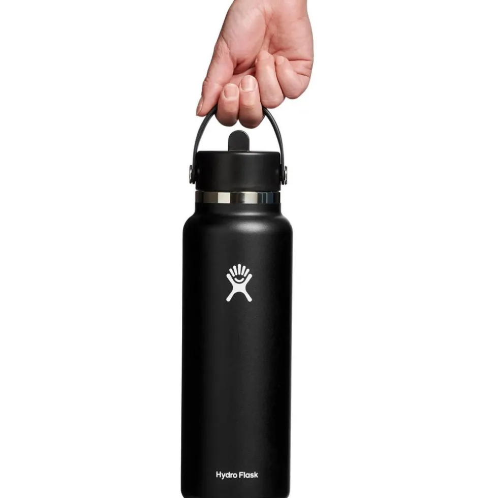 Hydro Flask 32oz Wide Mouth Isoleerfles + Flex Straw Dop - 946ml - Zwart