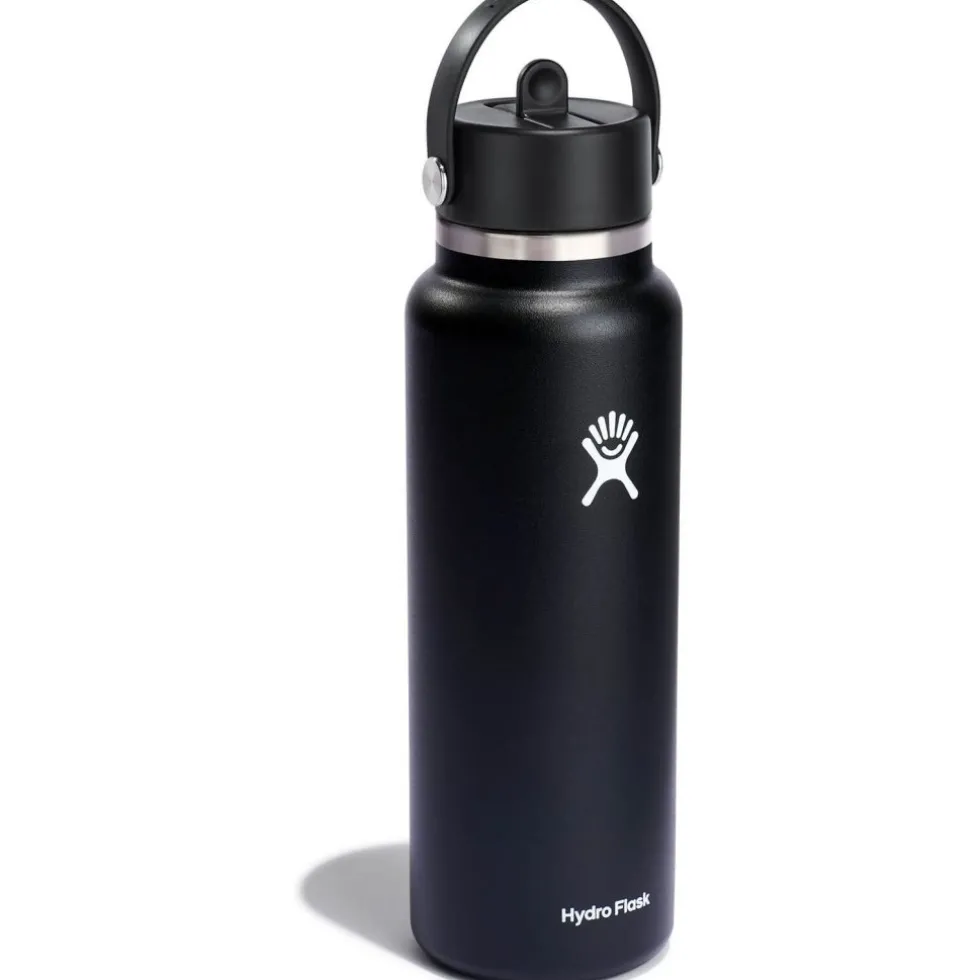 Hydro Flask 32oz Wide Mouth Isoleerfles + Flex Straw Dop - 946ml - Zwart