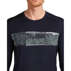 Icebreaker Merino 200 Oasis Crewe Elevation Line Shirt met Lange Mouwen Heren - Midnight Navy