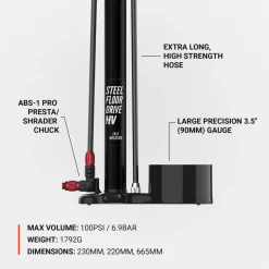 Lezyne Steel HV Floor Drive Vloerpomp - mat zwart