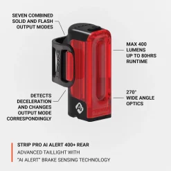 Lezyne Strip Pro Ai Alert 400+ Fietslamp Achteraan + Remlicht - zwart