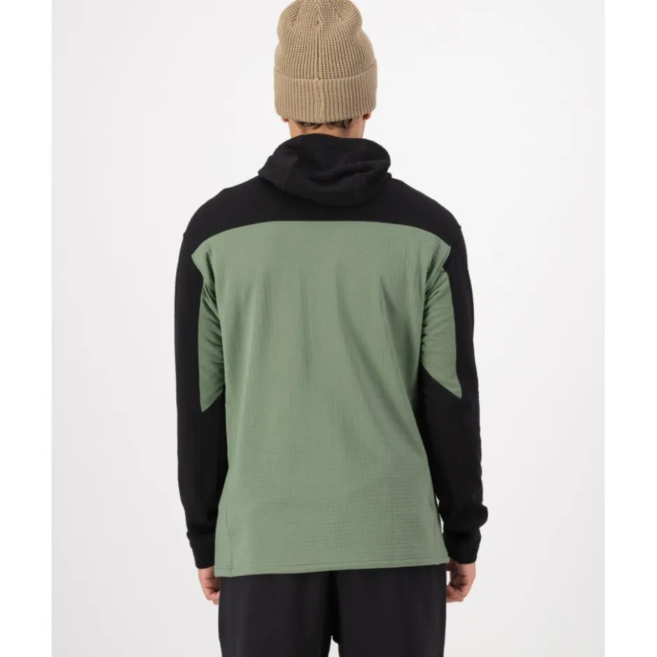 Shirts & Midlayers < Mons Royale Offgrid erino Fleece 1/2 Zip hirt et Lange ouwen Heren - willow / zwart