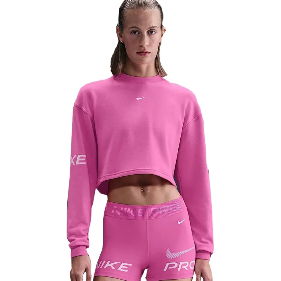 Nike Pro Dri-FIT French-Terry-Sweatshirt Dames - playful pink/pink foam/white HV3591-675