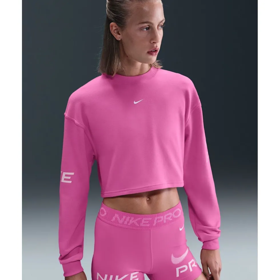 Nike Pro Dri-FIT French-Terry-Sweatshirt Dames - playful pink/pink foam/white HV3591-675