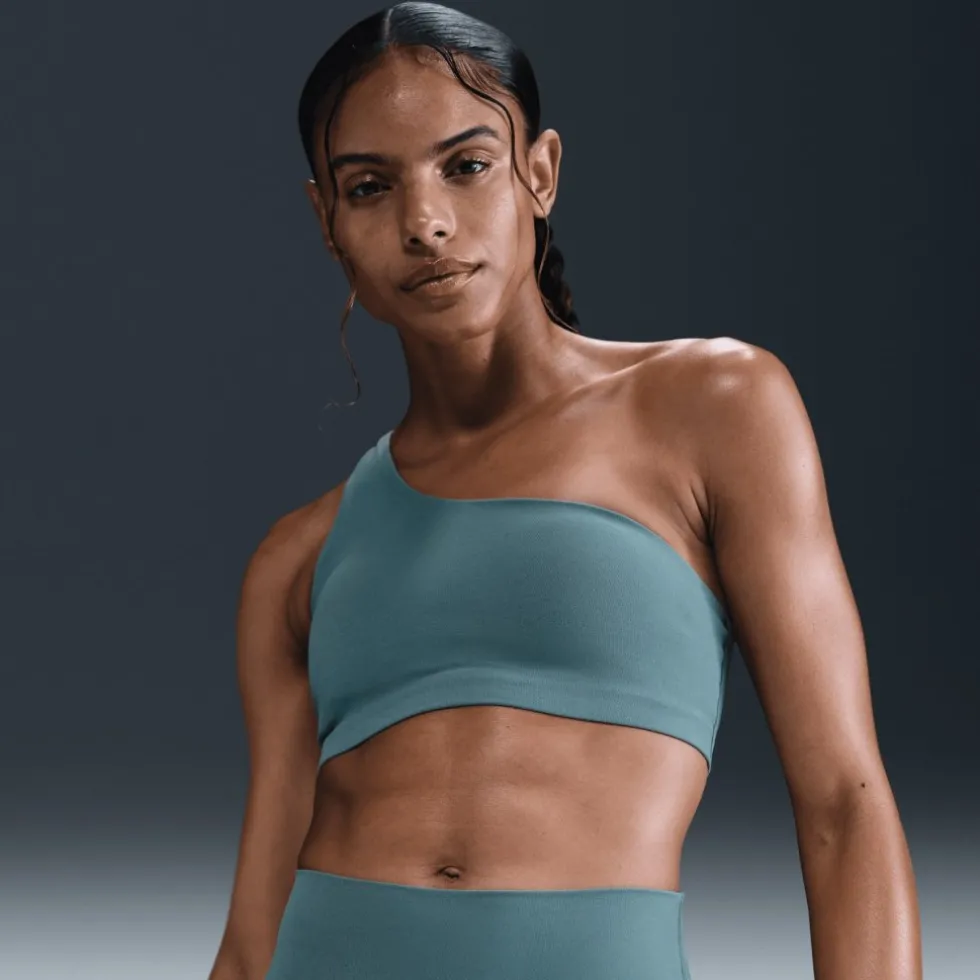 Nike Zenvy Asymmetrical Sportbeha met lichte ondersteuning Dames - smokey blue/white HQ9182-006
