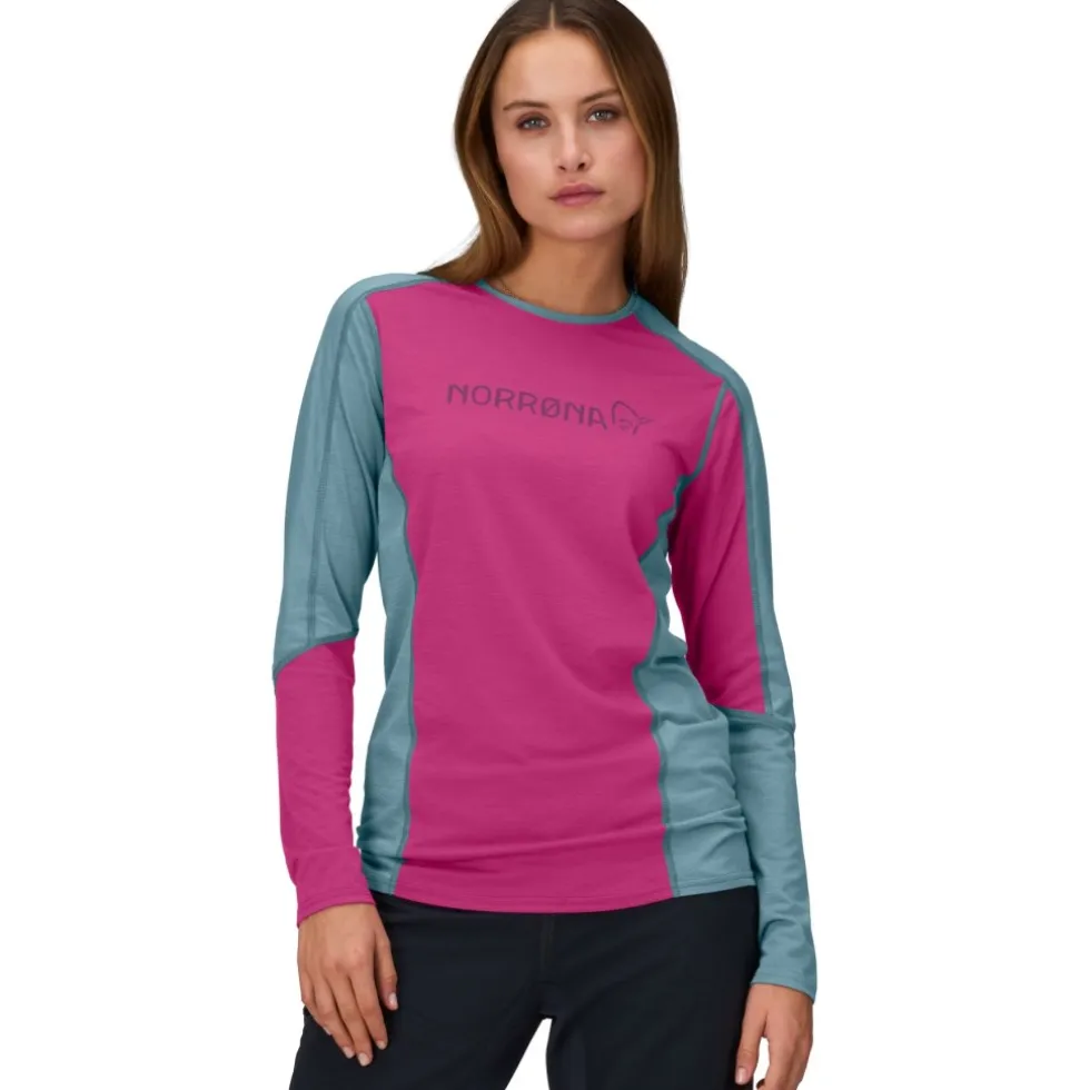 Norrona falketind equaliser merino round Neck Shirt met Lange Mouwen Dames - Festival Fuchsia