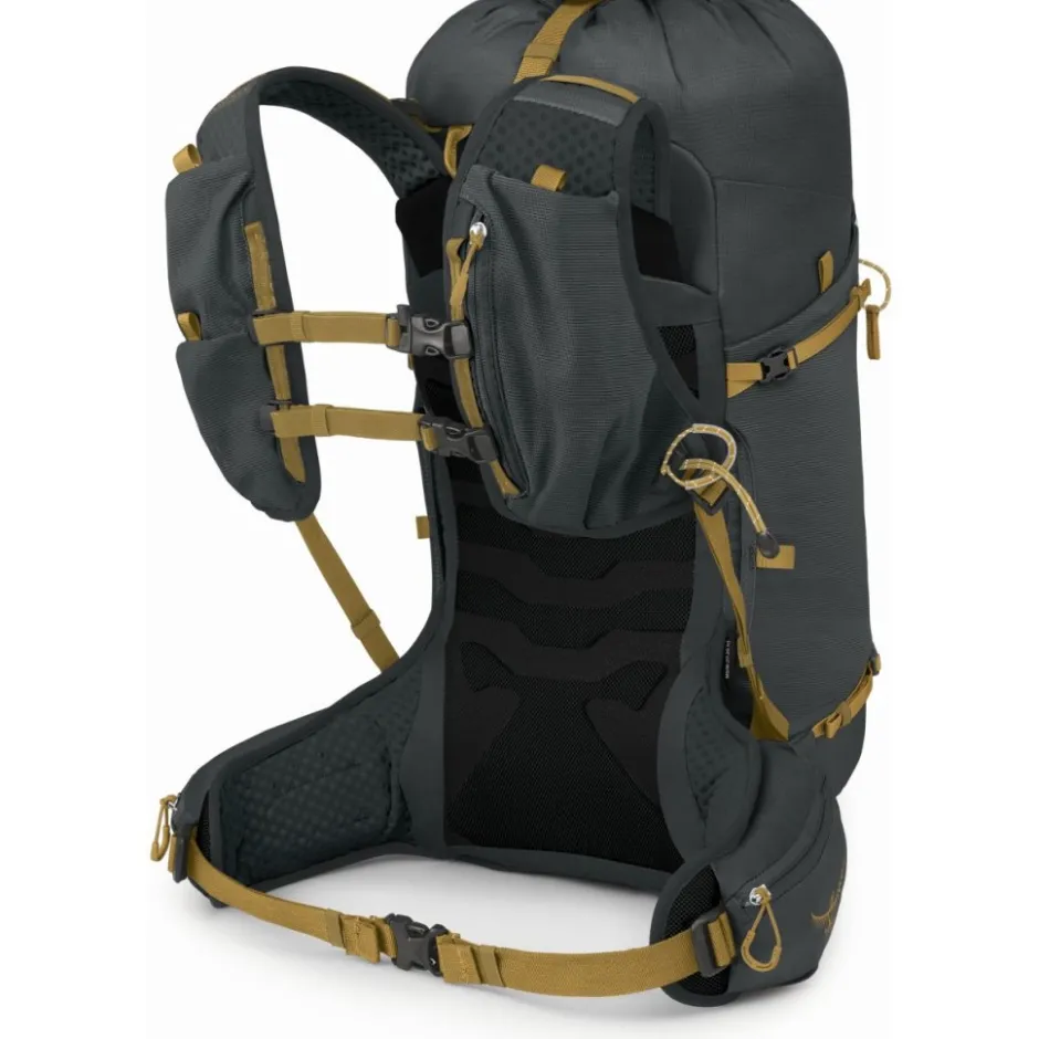 Rugzakken & Drinksystemen|Drinkrugzakken < Osprey Talon Velocity 30 Rugzak - L/XL - Dark Charcoal/Tumbleweed Yellow