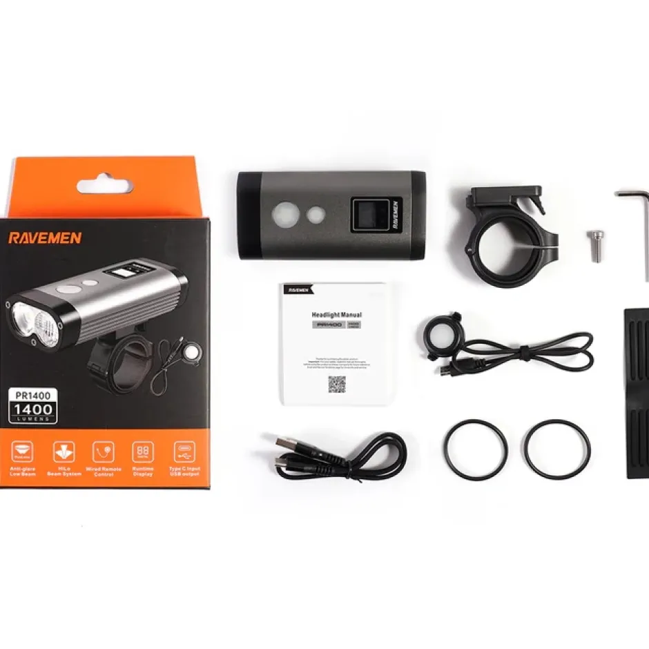Voorlampen|Verlichting < Ravemen PR1400 Fietslamp Vooraan - Grijs