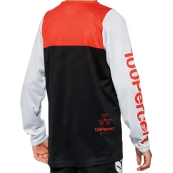 100% R-Core Fietsshirt met Lange Mouwen Kinder - zwart/racer red