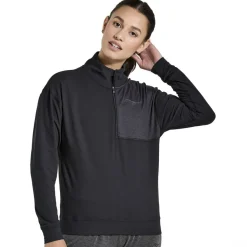 Saucony Sunday 1/4 Zip Shirt met Lange Mouwen Dames - zwart