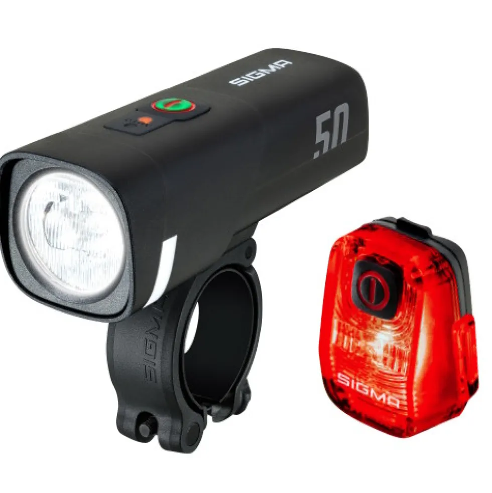 SIGMA Aura 50 Fietslamp Vooraan + Hiro 10 Achterlicht