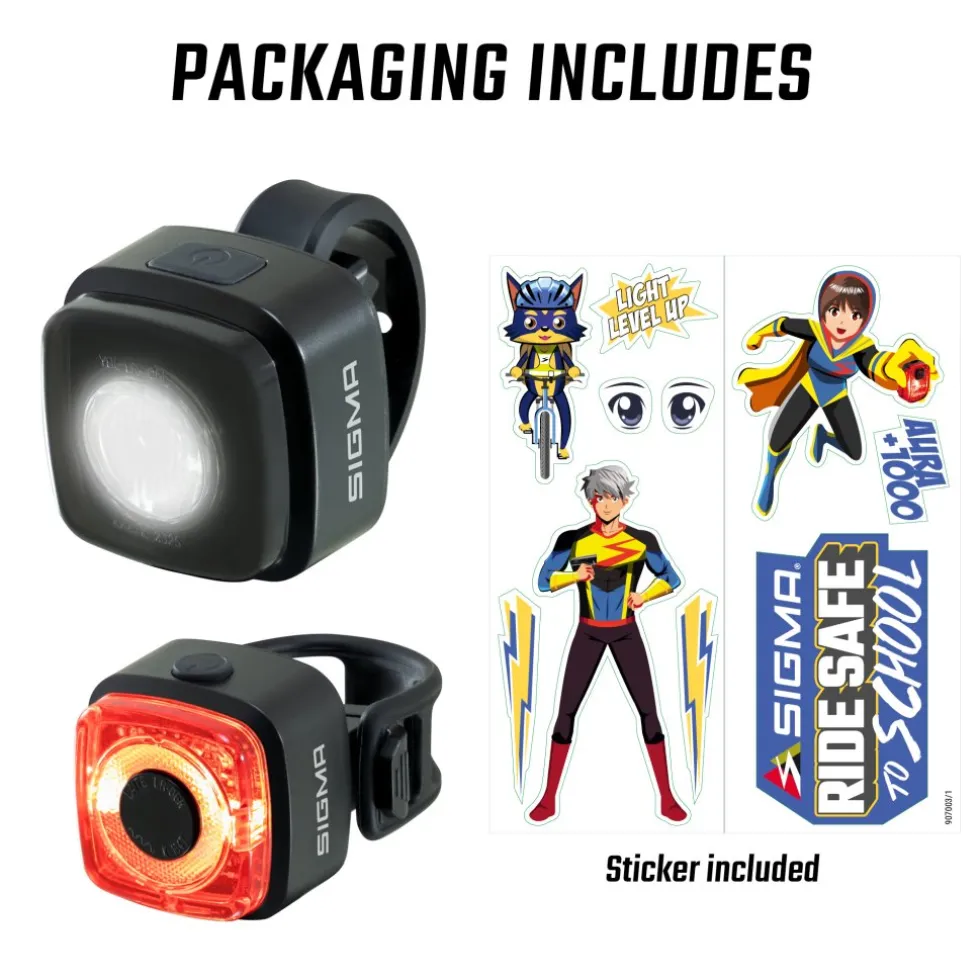 SIGMA AURA MICRO Set - Voorlamp + Achterlamp - RIDE SAFE TO SCHOOL