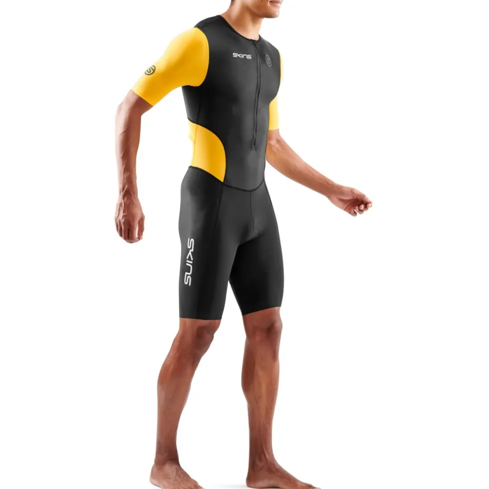 SKINS Tri Brand Trisuit met Korte Mouwen - Black/Zest