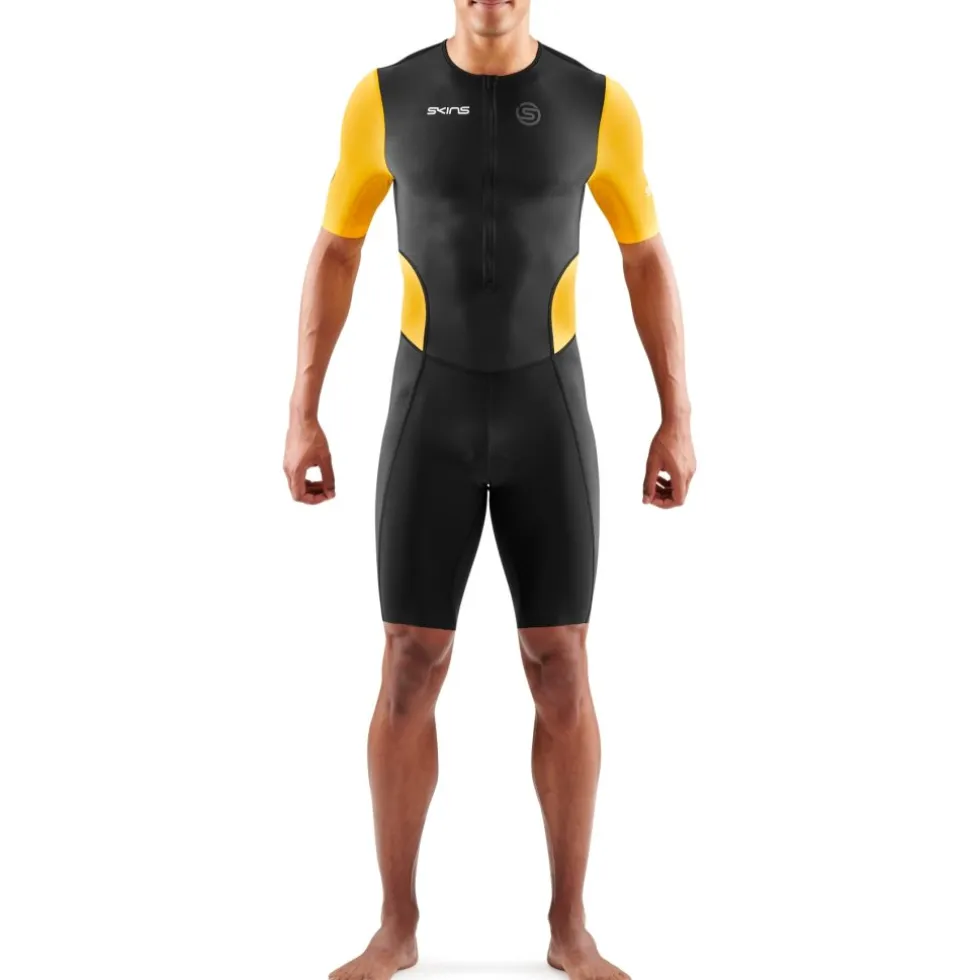 SKINS Tri Brand Trisuit met Korte Mouwen - Black/Zest