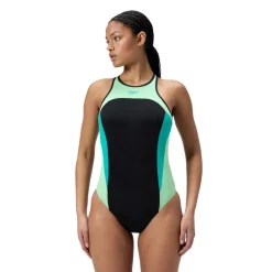Speedo High Neck Splice Cross Back Badpak Dames - turquiose gem