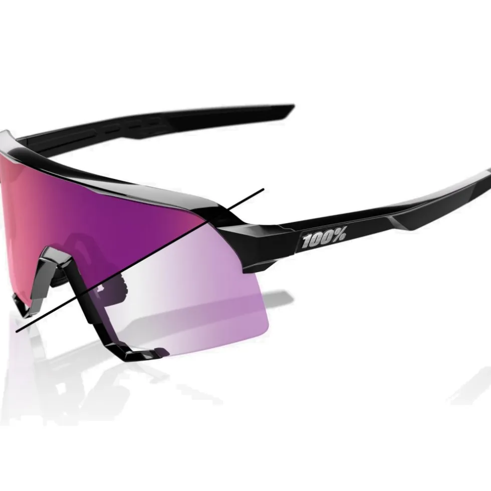 100% S3 Photochromic Bril - Kilian Bron - Gloss Black - Purple Mirror