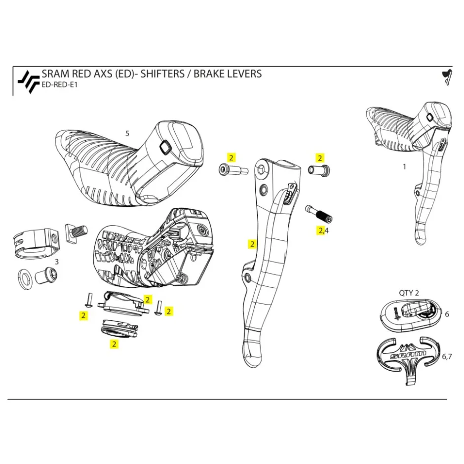 Remmen Reserveonderdelen < SRAM Remhendel Montageset voor Red AXS (E1) Rem-/Schakelhendels - links - 11.7018.081.004