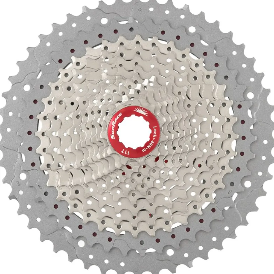 Cassettes < SunRace CSMZ90 Cassette 12-speed - 11-50 - metallic silver / red