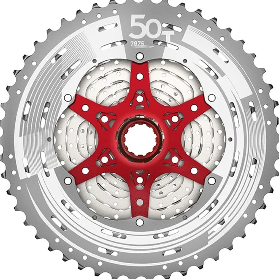 Cassettes < SunRace CSMZ90 Cassette 12-speed - 11-50 - metallic silver / red