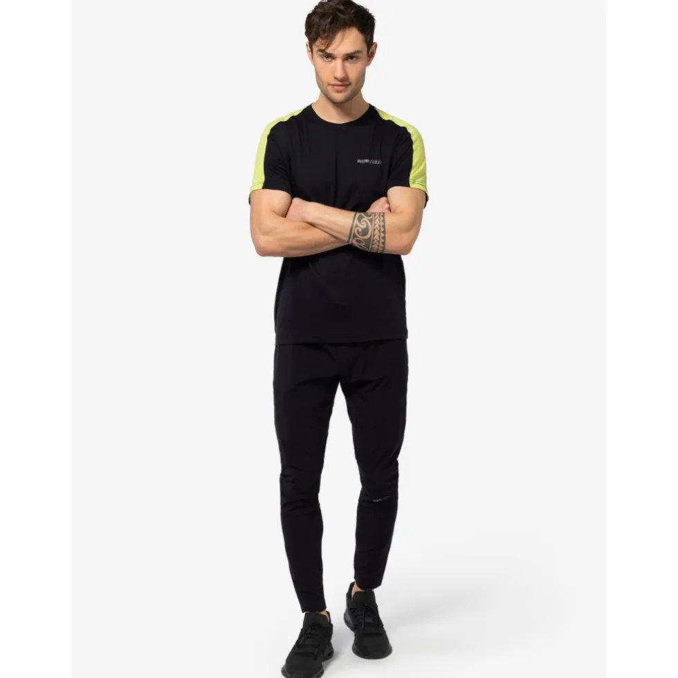 SUPER.NATURAL Alarm Hardloopshirt Heren - Jet Black/Wild Lime