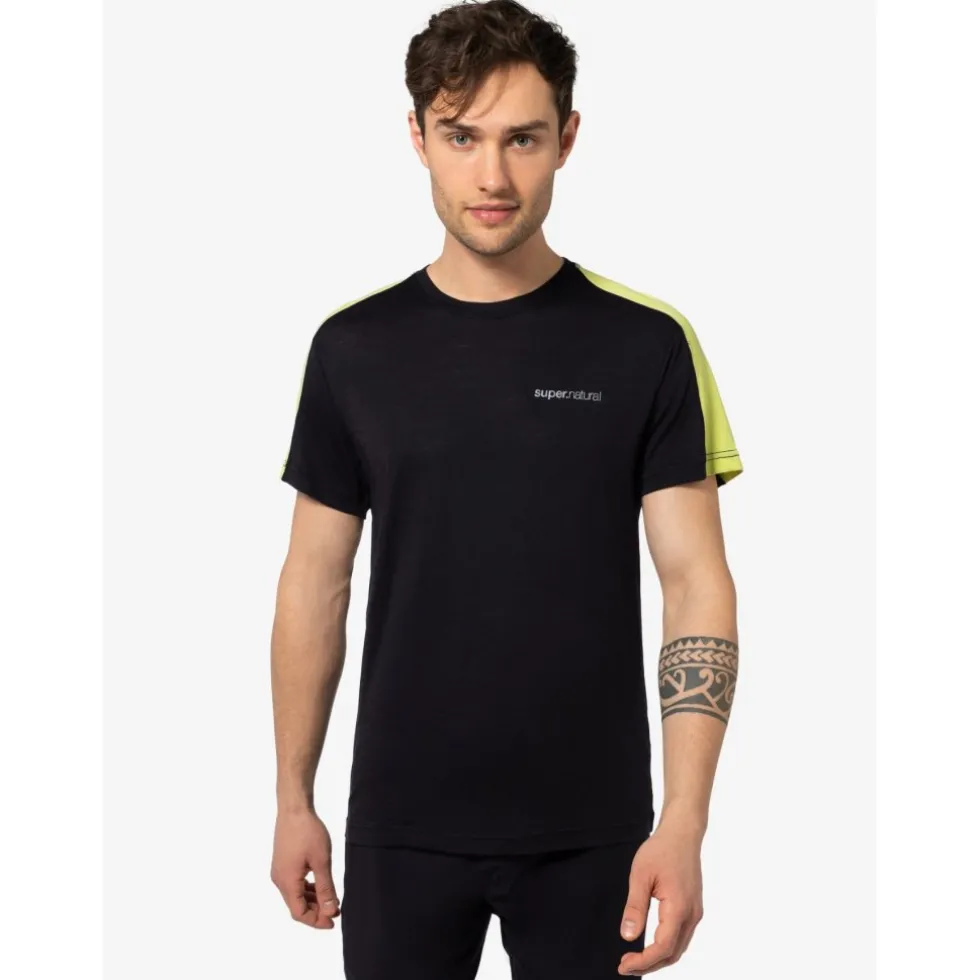 SUPER.NATURAL Alarm Hardloopshirt Heren - Jet Black/Wild Lime