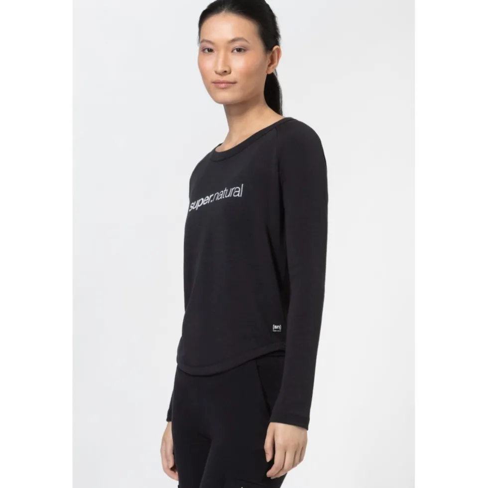 SUPER.NATURAL Everyday Crew Shirt met Lange Mouwen Dames - Jet Black/Fresh White