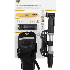 Topeak Deluxe Cycling Accessory Kit with Mini Dual Pump, Shuttle Lever 1.1, X-Tool+ & Aero Wedge Pack Small