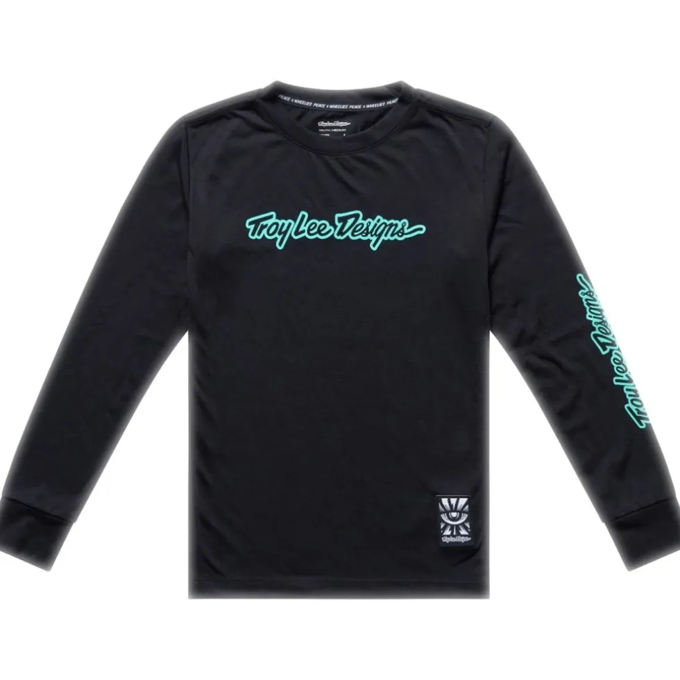Troy Lee Designs Skyline Ride Fietsshirt met Lange Mouwen Kinderen - Signature Black/Real Teal