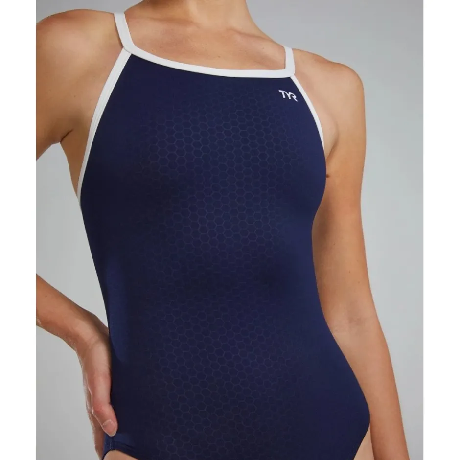 Wedstrijd Zwemkleding < TYR Hexa Durafast Elite® Diamondfit Badpak Dames - navy/white