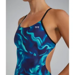 TYR Waveform Durafast Elite® Cutoutfit Badpak Dames - blauw/groen