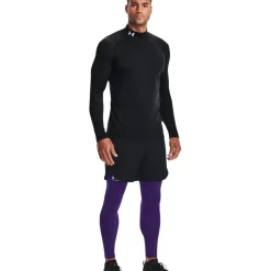 Under Armour ColdGear® Fitted Mock Shirt met Lange Mouwen Heren - Zwart/Wit