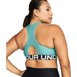 Sport Bh'S|Ondergoed < Under Armour HeatGear® Armour Mid Branded Sport-BH Dames - Radial Turquoise/White