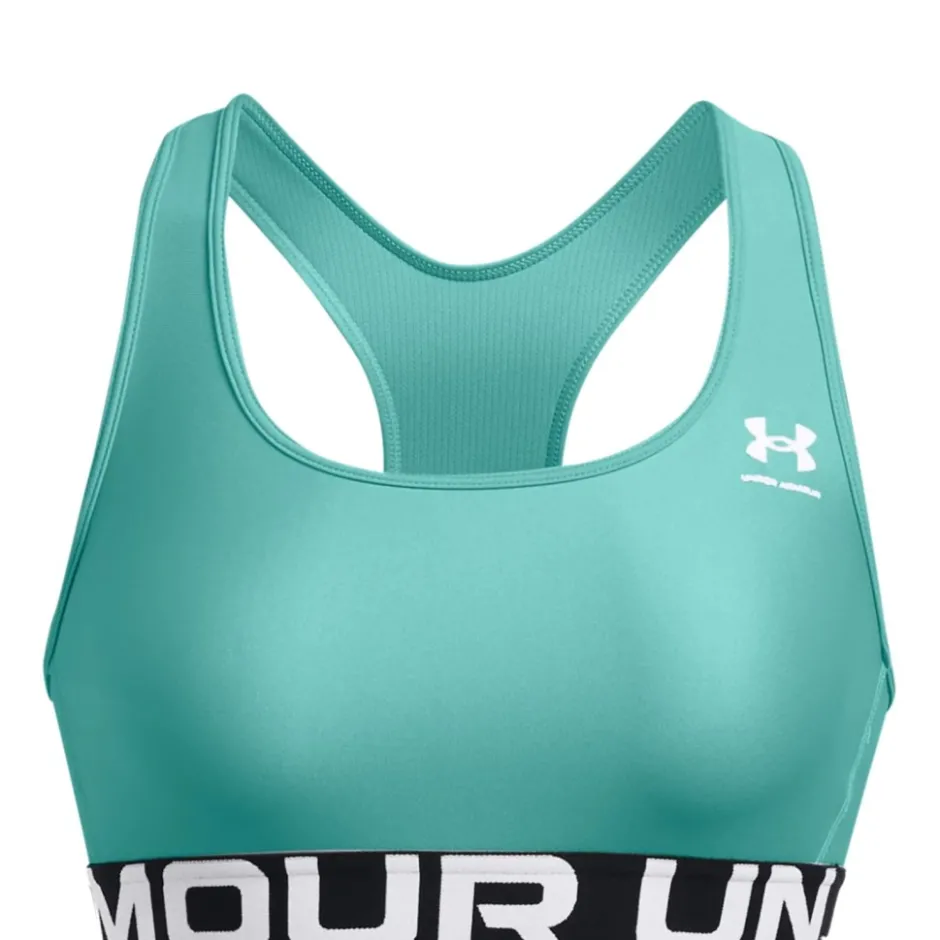 Sport Bh'S|Ondergoed < Under Armour HeatGear® Armour Mid Branded Sport-BH Dames - Radial Turquoise/White
