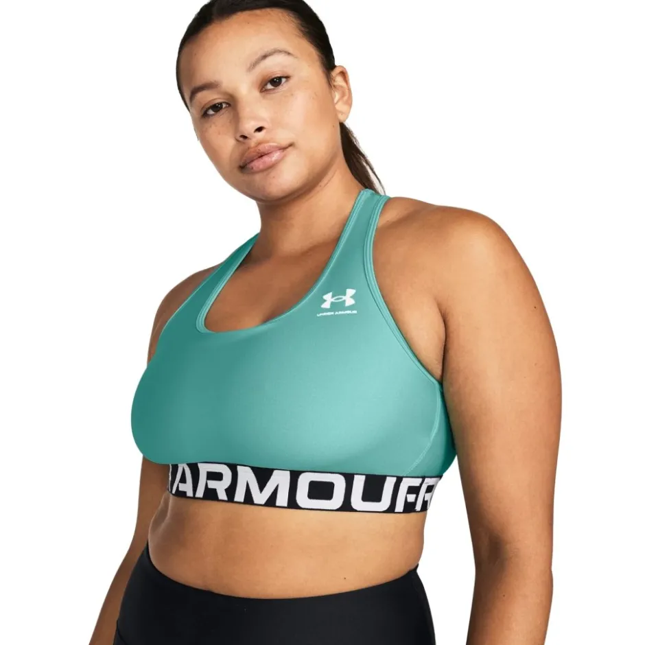 Sport Bh'S|Ondergoed < Under Armour HeatGear® Armour Mid Branded Sport-BH Dames - Radial Turquoise/White