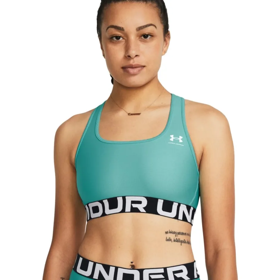 Sport Bh'S|Ondergoed < Under Armour HeatGear® Armour Mid Branded Sport-BH Dames - Radial Turquoise/White