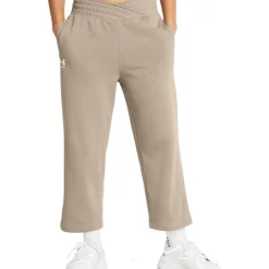 Under Armour UA Rival Terry Wide Leg Crop Broek Dames - Timberwolf Taupe Full Hthr/White