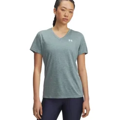 Under Armour UA Tech™ Twist V-Neck Shirt met Korte Mouwen Dames - Jasper Blue/White