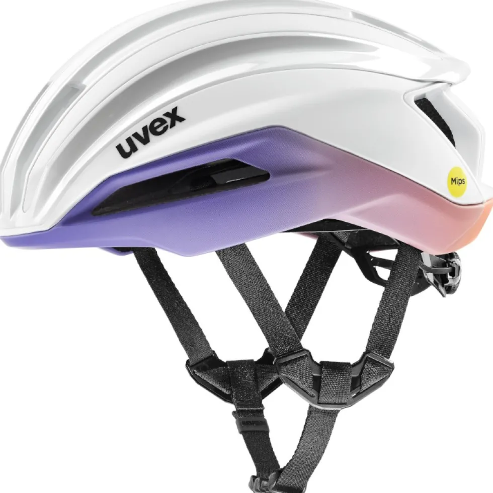 Uvex surge aero MIPS Fietshelm - wit - lila abrikoos mat